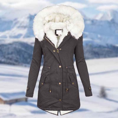 Women Winter Jacket Plus Velvet Hooded Thicken Long Down Jacket Coat Lady Slim Hair Collar Cotton padded Outerwear Female Coats