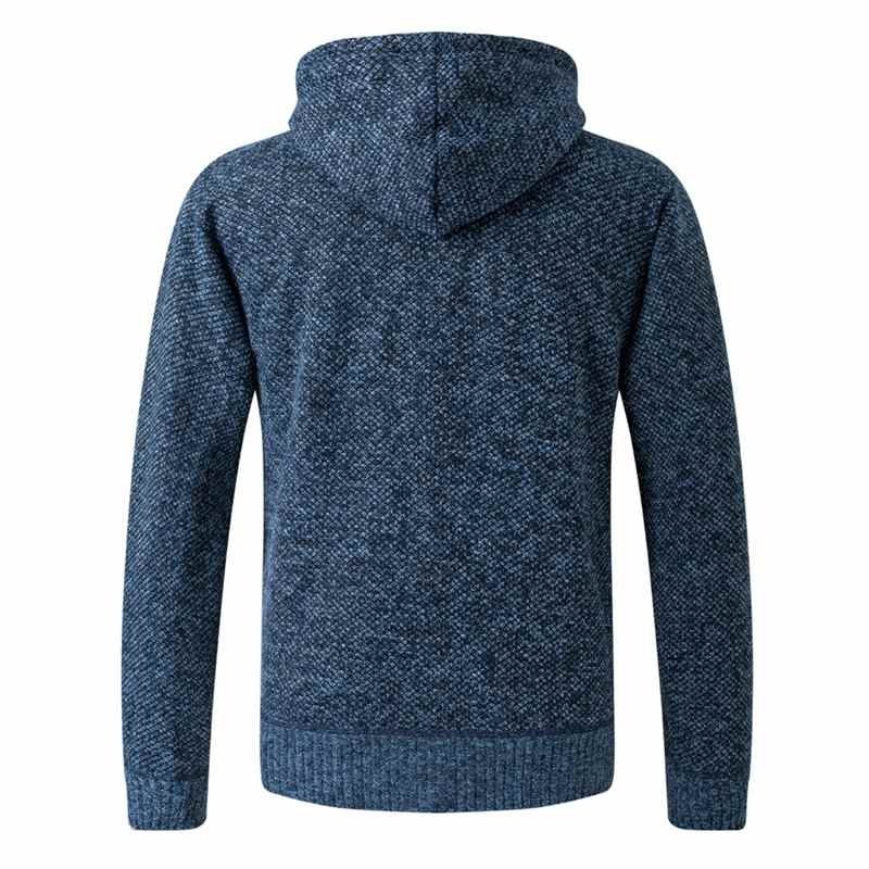 New Cardigan Mens Hooded Collar Fleece Warm Sweaters Coat Men Coat Hoodies Jacket Thick Full Solid Cardigan Male Coats