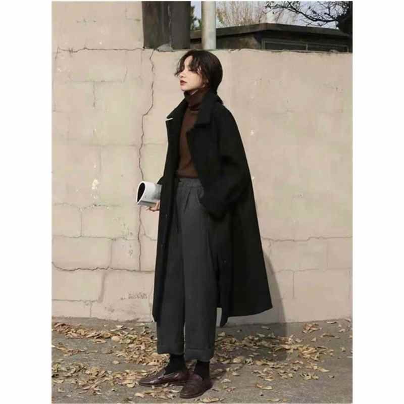 Women's Woolen Coat Style Loose Woolen Coat harajuku Ladies Autumn Coat Cashmere Coat Long women's Winter Coat