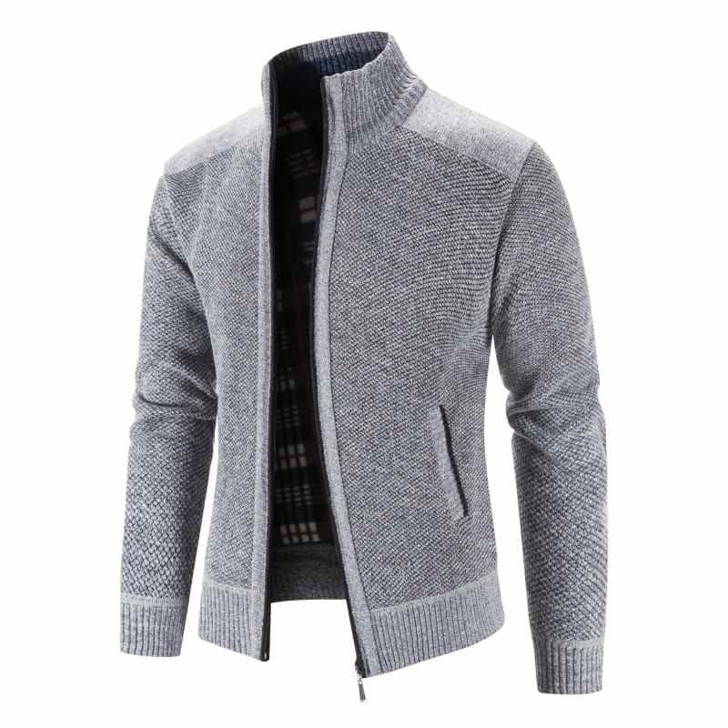 Autumn Winter Men Solid Color Stand Collar Cardigan Sweater Male Zippered Warm Casual Fleece Knitted Sweater Jacket