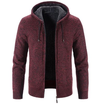 Winter Cardigan Mens Hooded Collar Fleece Warm Sweaters Coat Men Hoodies Jacket Solid Color Zipper Cardigan Sweater