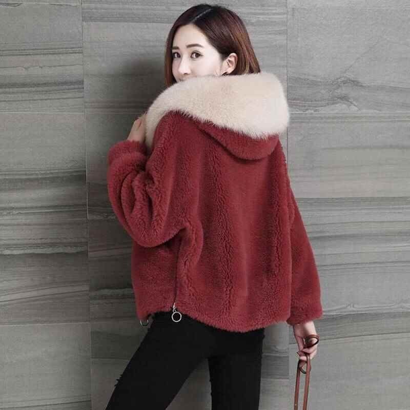 2021 Autumn Winter New Fashion Womens Overcoat Hooded Zipper Long Sleeve Faux Wool Thicken Warm Solid Color Lamb Wool Coat