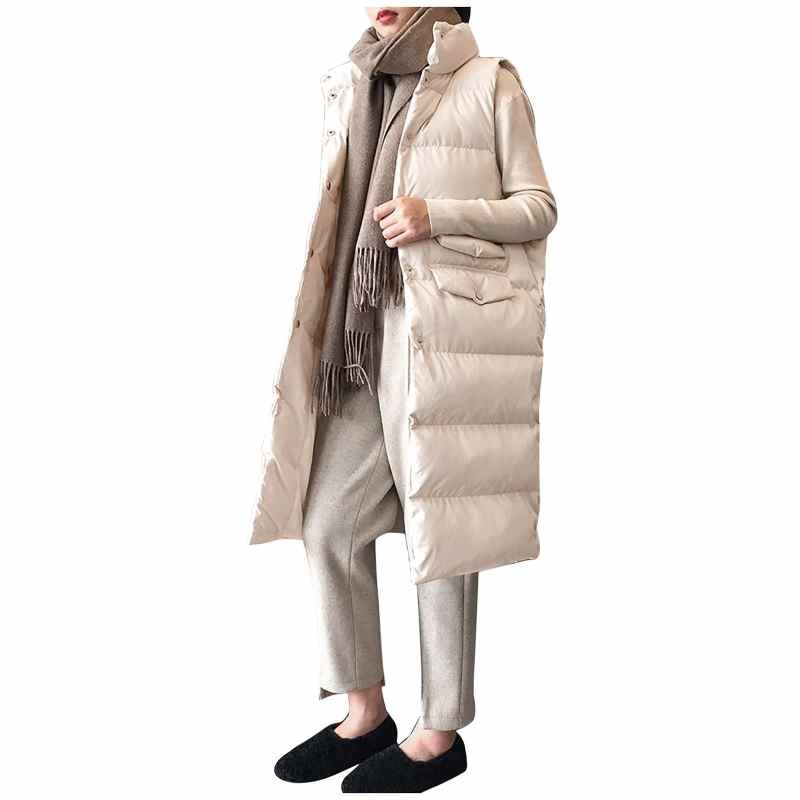 Women's Long Winter Coat Vest Sleeveless Warm Down Coat With Pockets Quilted Vest Down Jacket Quilted Outdoor Jacket